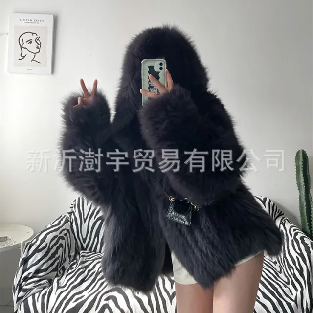 Fur Women's Clothing Fox Fur Coat Hooded Large Size Fuzzy Top Unisex Size - Shop at LoveMi