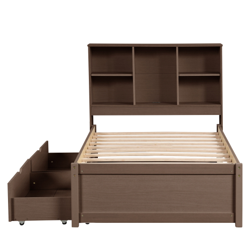 Modern Twin Size Bed Frame With Built-in USB Port On Bookcas view 13