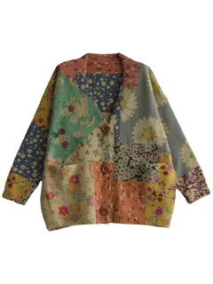 Ethnic Printed Mink Like Knitting Cardigan - View 1