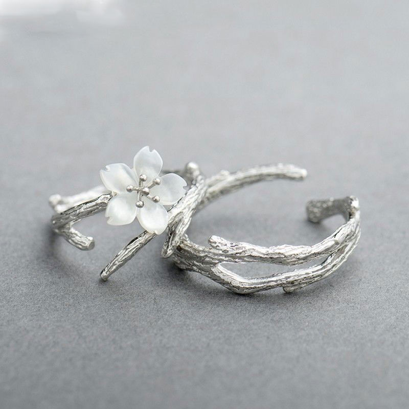 Ins Snow Cherry Blossom Ring Couple Pair Of Sterling Silver