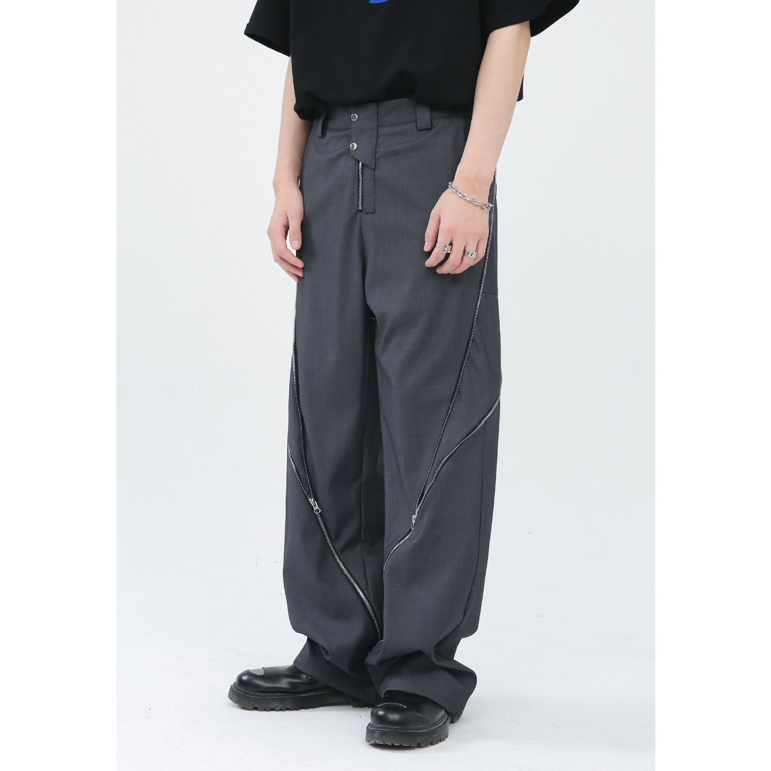 Title 3, Korean Version Zipper Slit Micro Vertical Pants...