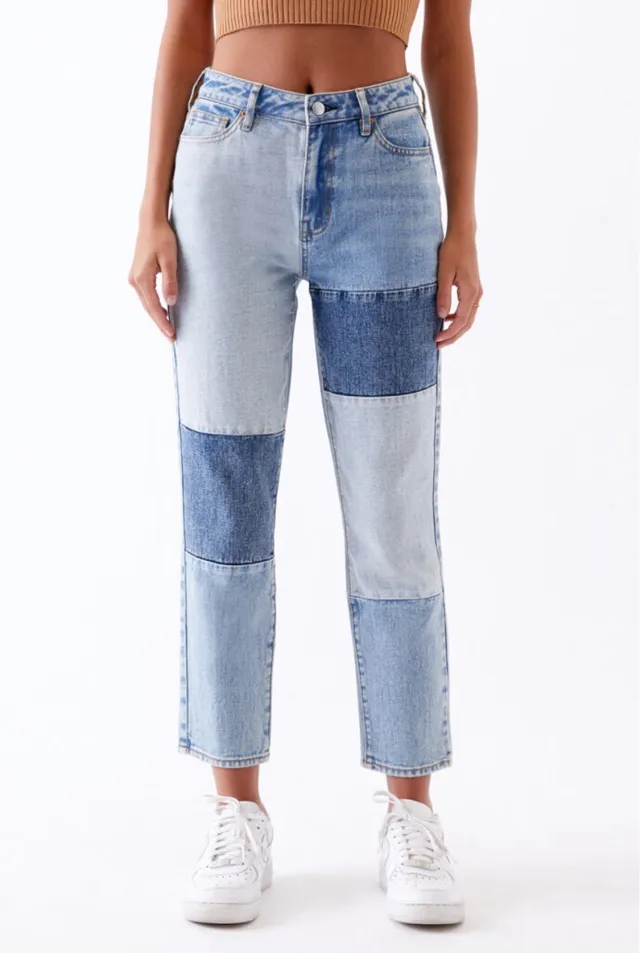 Cotton Stitching Retro Slim Straight Loose Jeans Blue - Shop at LoveMi