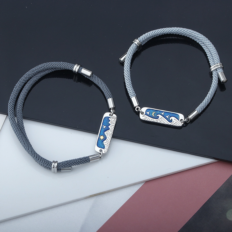New Couple Bracelet Blue Glue Drop Telescopic Push Pull