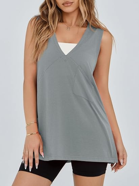Loose fit flowy sleeveless V neck tank top for women