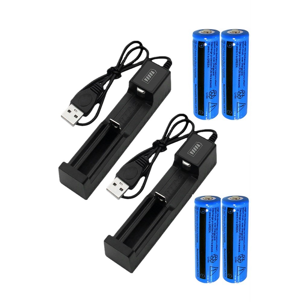 Li-ion Battery&Charger 3000mAh 3.7V Rechargeable Batteries USB Charger For Torch Flashlight