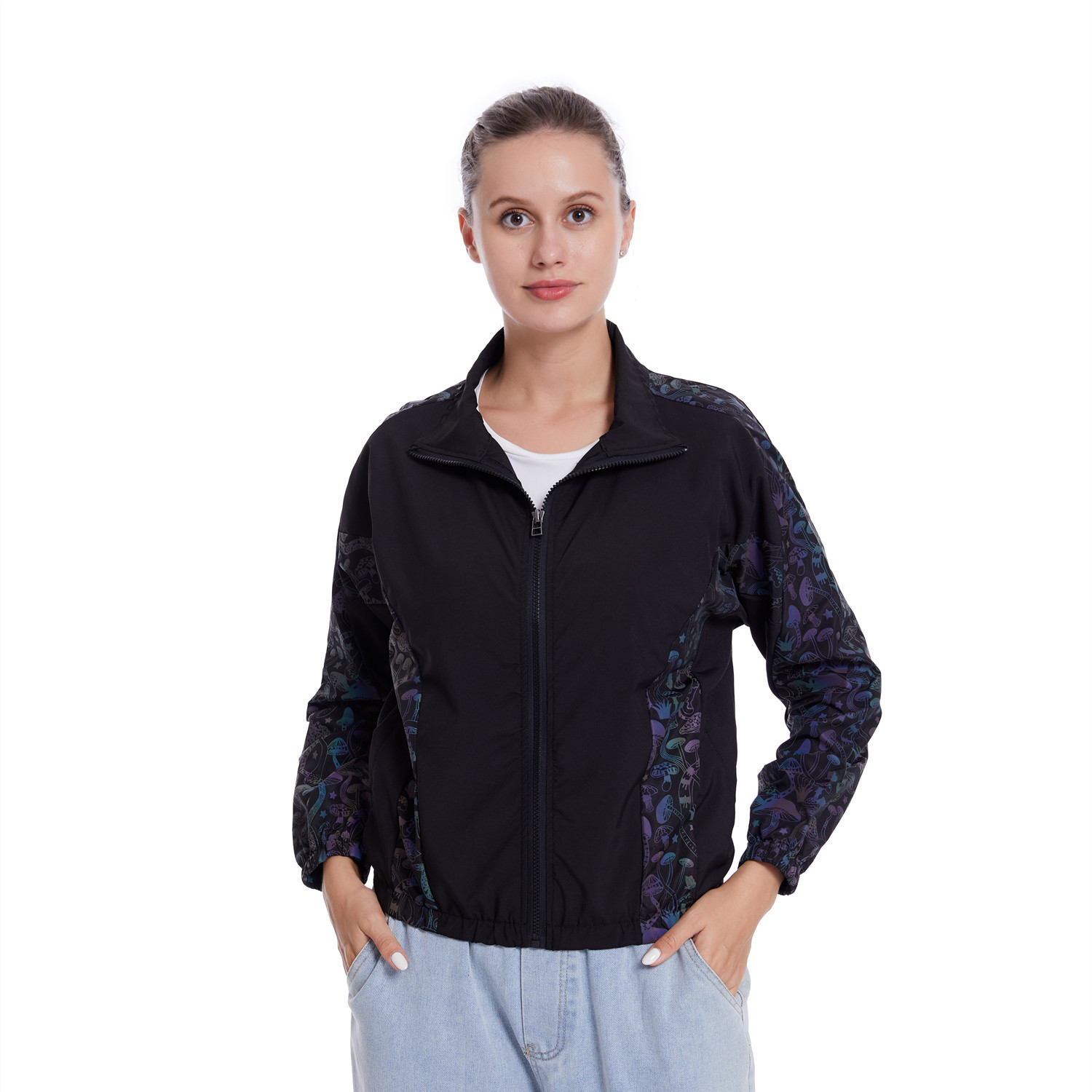 Casual Jacket Women’s Loose Zip Mushroom Reflective Coat