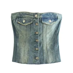 Women's Denim Short Vest Top - Picture Colour-M - View 1