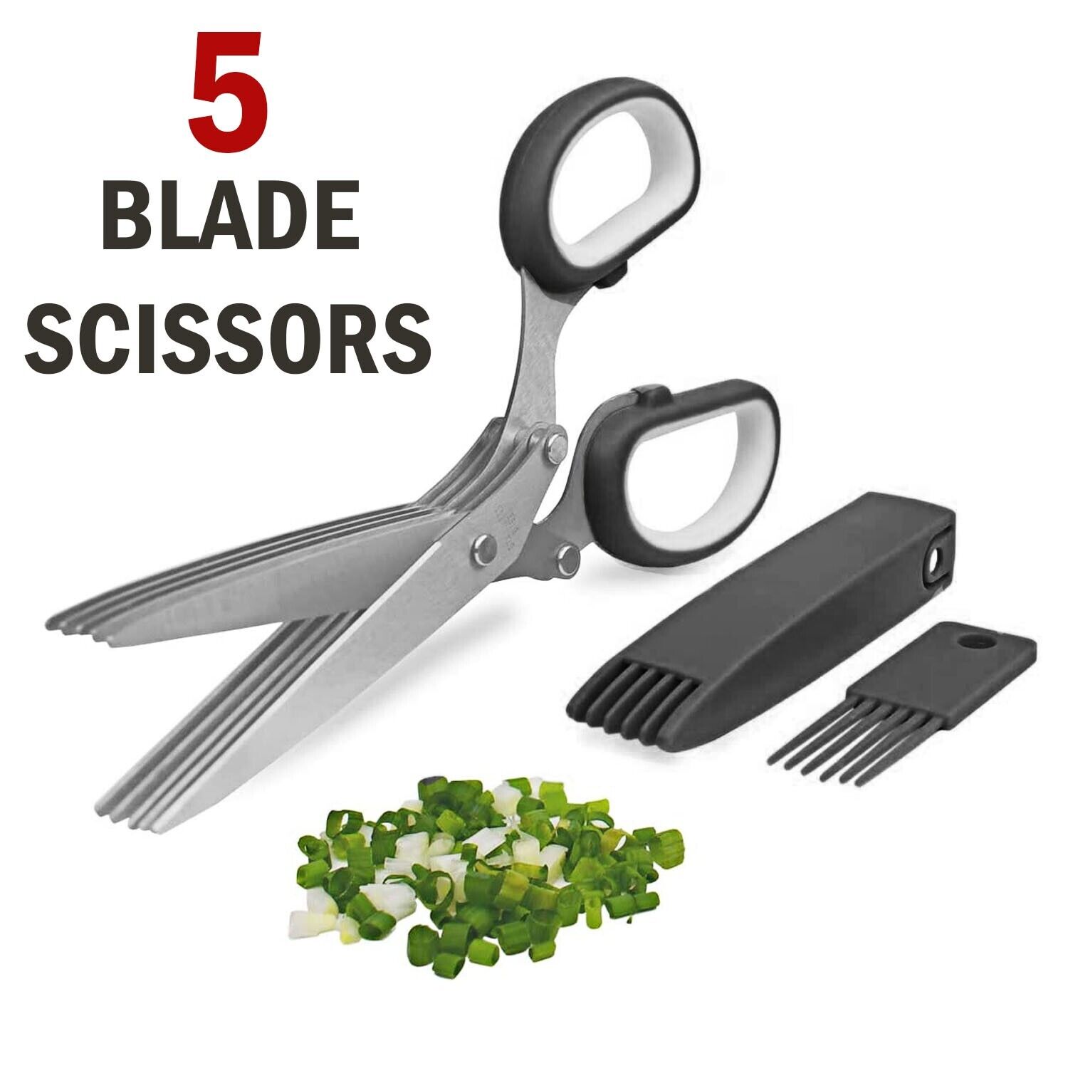 Multi-blade Stainless Steel Herb Scissors. we ship only inside the US, USPS First Class Package 2 Day Handling , 2-5 Day Shipping. Herb Cutter Scissors 5 Blade Scissors Kitchen Multipurpose Cutting Shear with 5 Stainless Steel Blades & Safety Cover & Clea