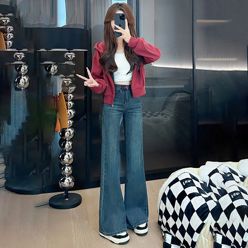 European High-Waist Slimming Petite Flared Jeans – Wide-Leg Indigo Blue pants UK