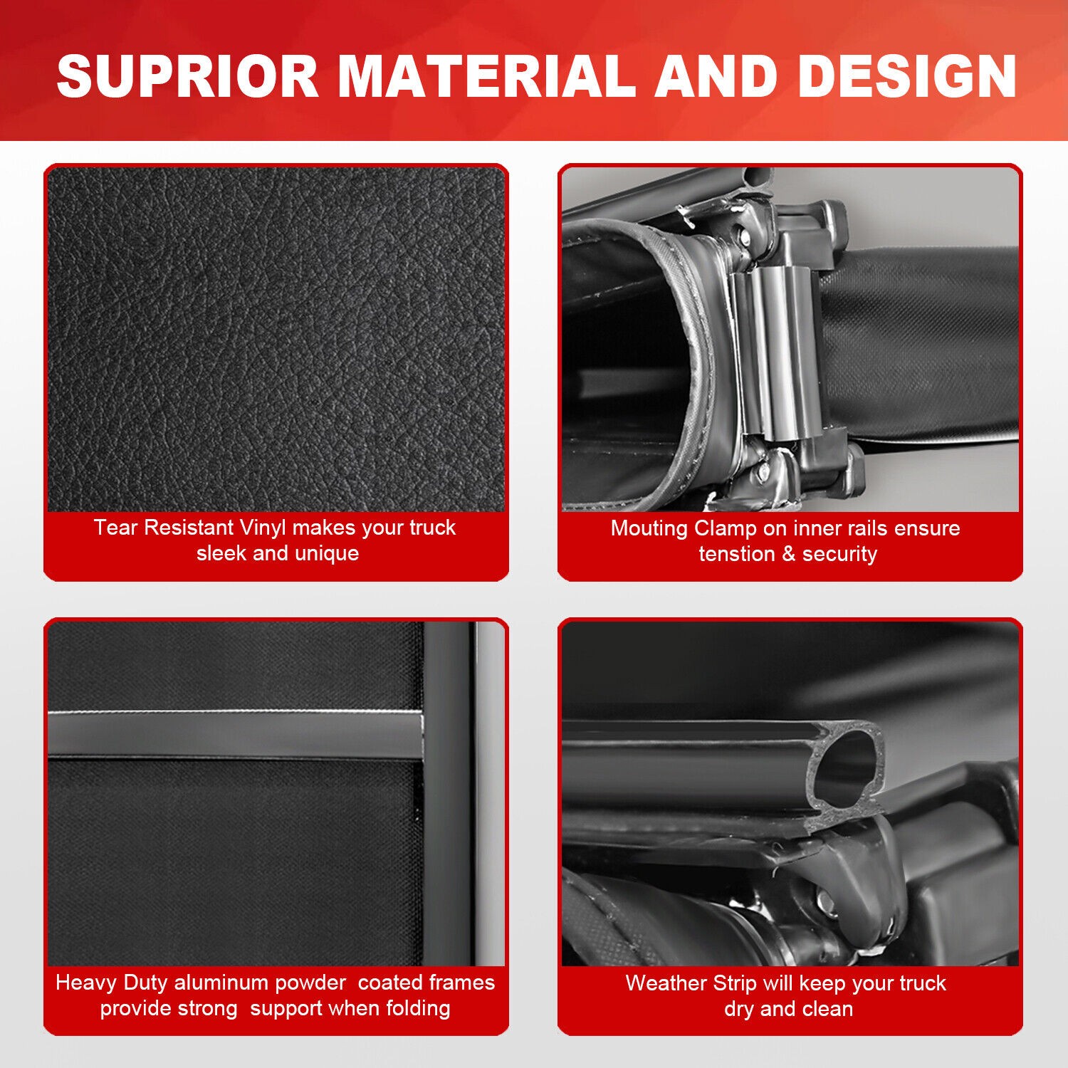 No-drill clamp mounting system close-up for Mankee tonneau cover on GMC Sierra 6.5FT bed rail