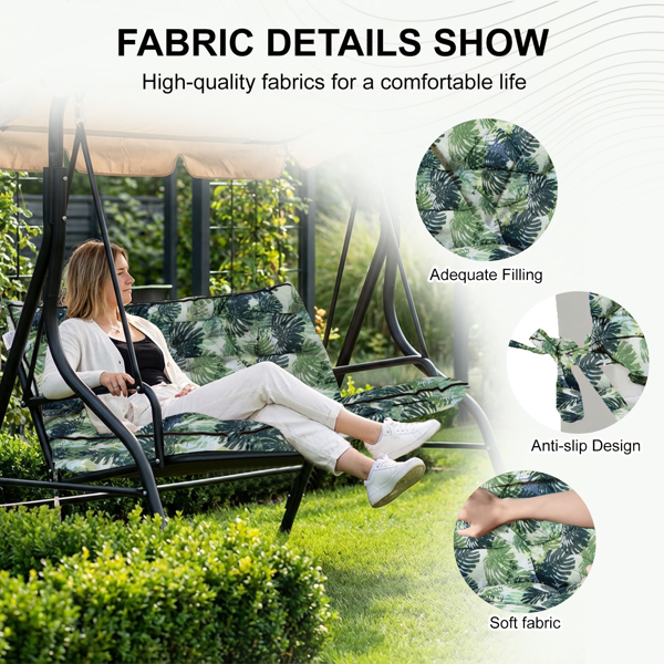 Outdoor Swing Cushions 55 Inch,Waterproof 4in  Thick Porch Swing Cushion Replacement With Backrest And Ties,Comfortable 2-3 Seat Pation Swing Pad For Backyard,Garden,Lawn,Outdoor Furniture Palm — view 3