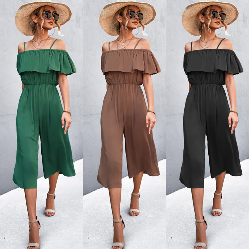 Solid Color One-Shoulder Loose Casual Sling Jumpsuit - Image 3
