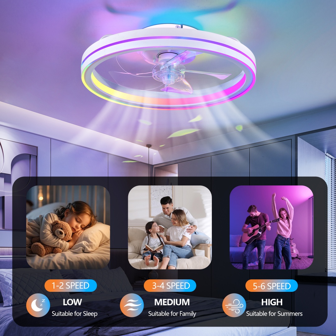 RGB Ceiling Fans With Lights, 19in Smart LED Ceiling Fan With Remote APP...