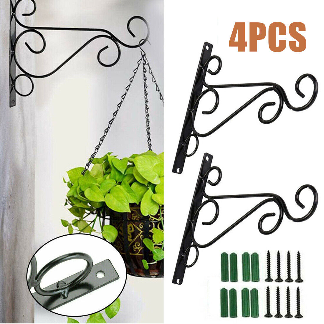 4PC Heavy Duty Metal Hanging Basket Brackets Garden Plant Hanger Hook Wall — image 7
