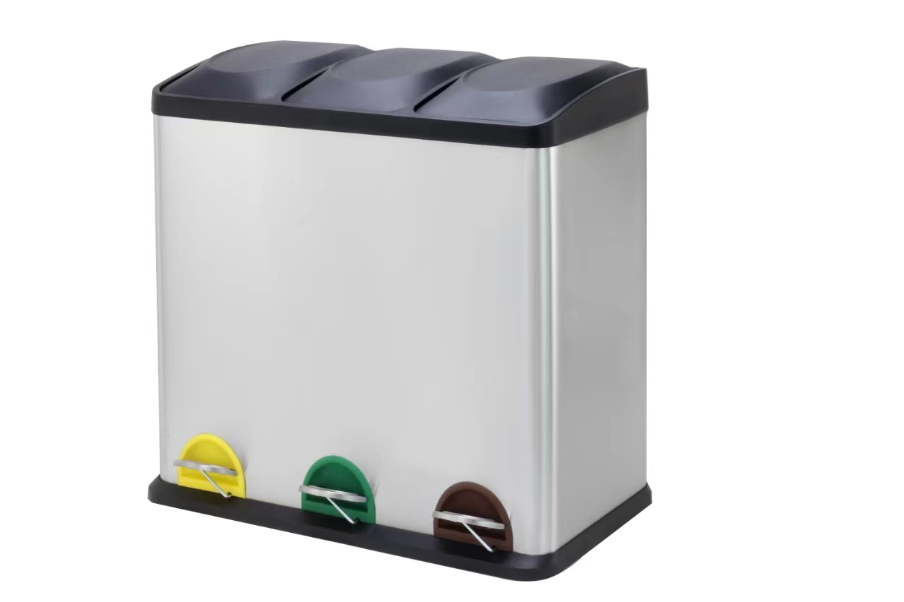 Rubbish Bin, Recycling For Kitchen, Stainless Triple Compartment Food Waste — image 12