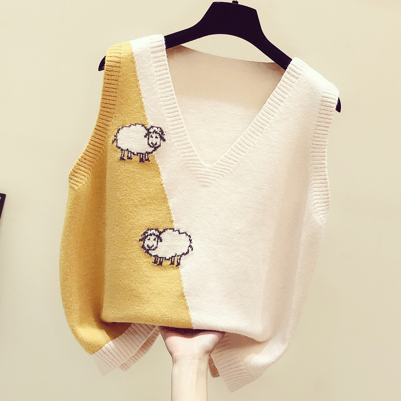Lamb Color-block Knitted Vest Vest