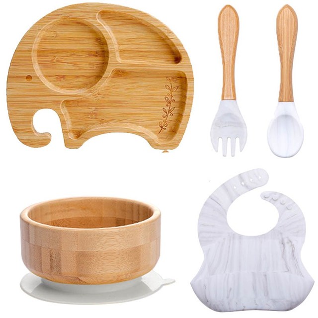 7Pcs Wooden Feeding Tableware Sets Kids Feeding Supplies Bam — foto 6
