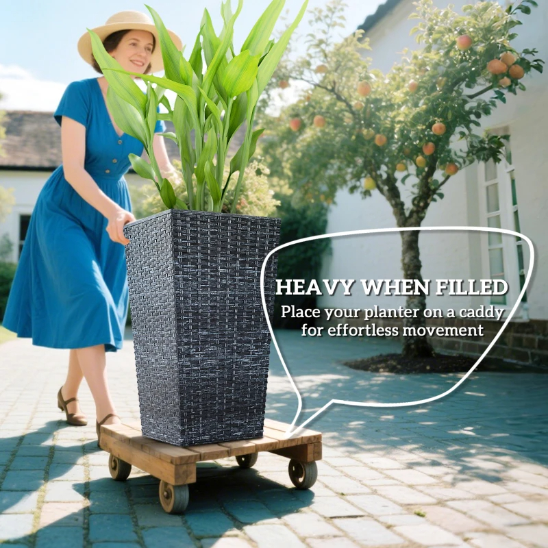 Tall Planters For Outdoor Plants Set Of 3, 24 In Taper Planters With Drainage Holes, Rattan Decor Plant Pots For Indoor Outdoor Front Porch Patio Backyard,