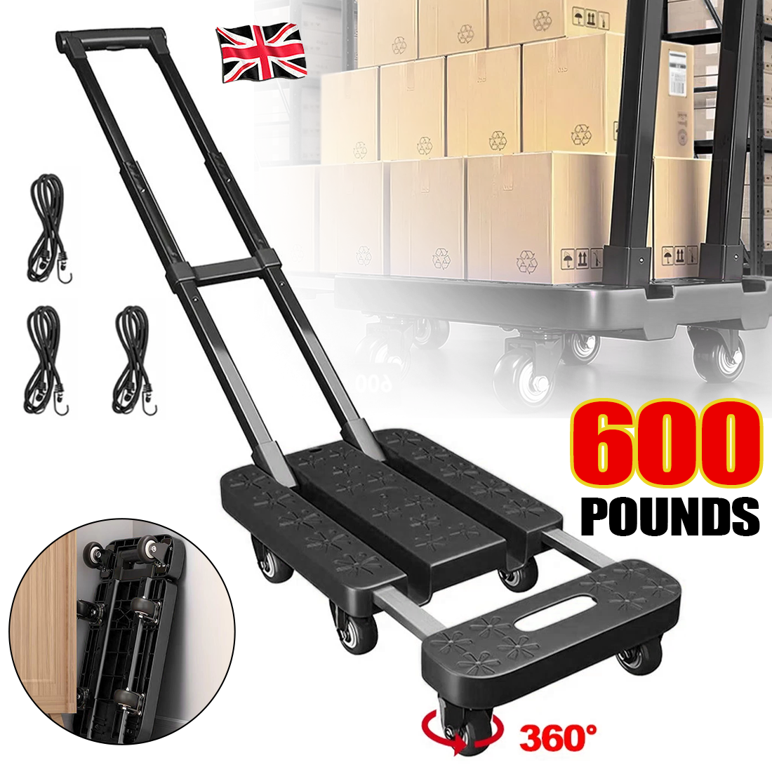 270KG Folding Hand Truck Luggage Dolly Trolley Moving Platform Cart Heavy Duty 9
