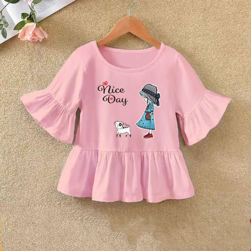 Children's Ruffled Sleeve T-shirt Summer Bottoming