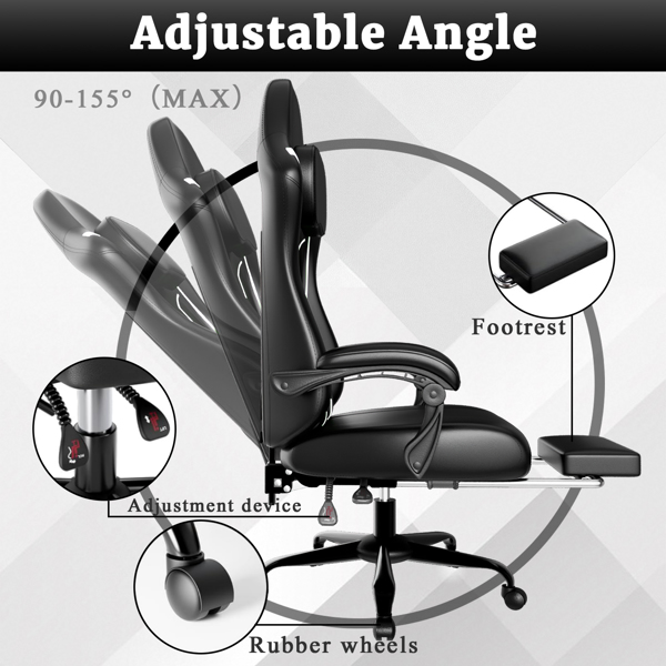 Ergonomic Gaming Chair, Video Game Chair With Pocket Spring Cushion And Footrest, Height Adjustable Computer Chair With Swivel Seat And Headrest   Faux Leather, Off-White — foto 6