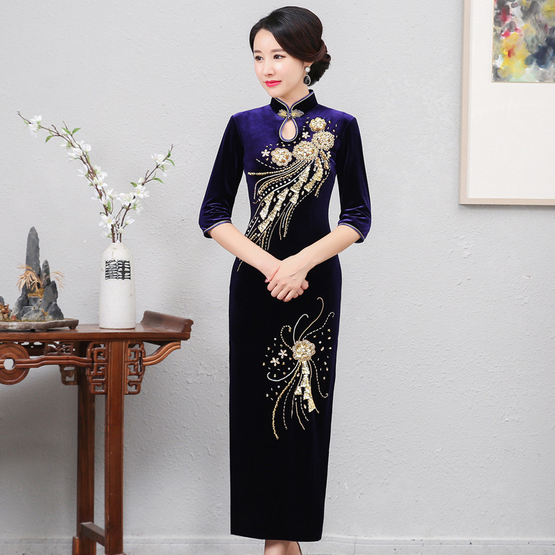 Beaded Long Cheongsam Dress