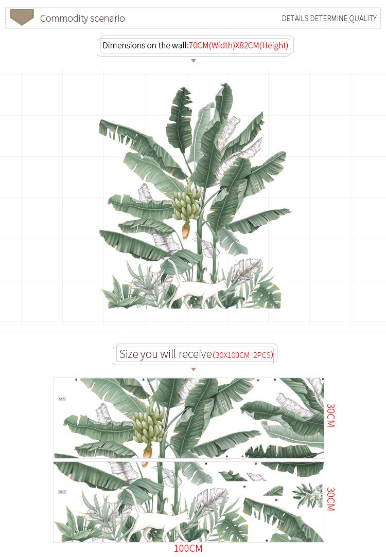 Banana Tree Bedroom Sofa Background Wall Decoration Pastoral Plant Wallpaper Skirting Wall Sticker — foto 3