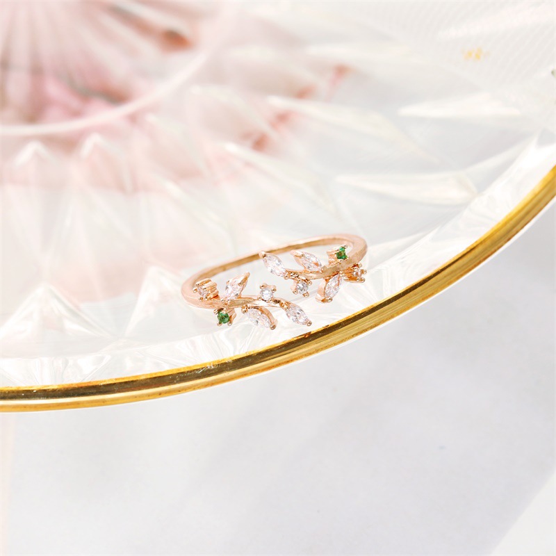 Simple Leaf Ring Forest Rose Gold With Diamonds