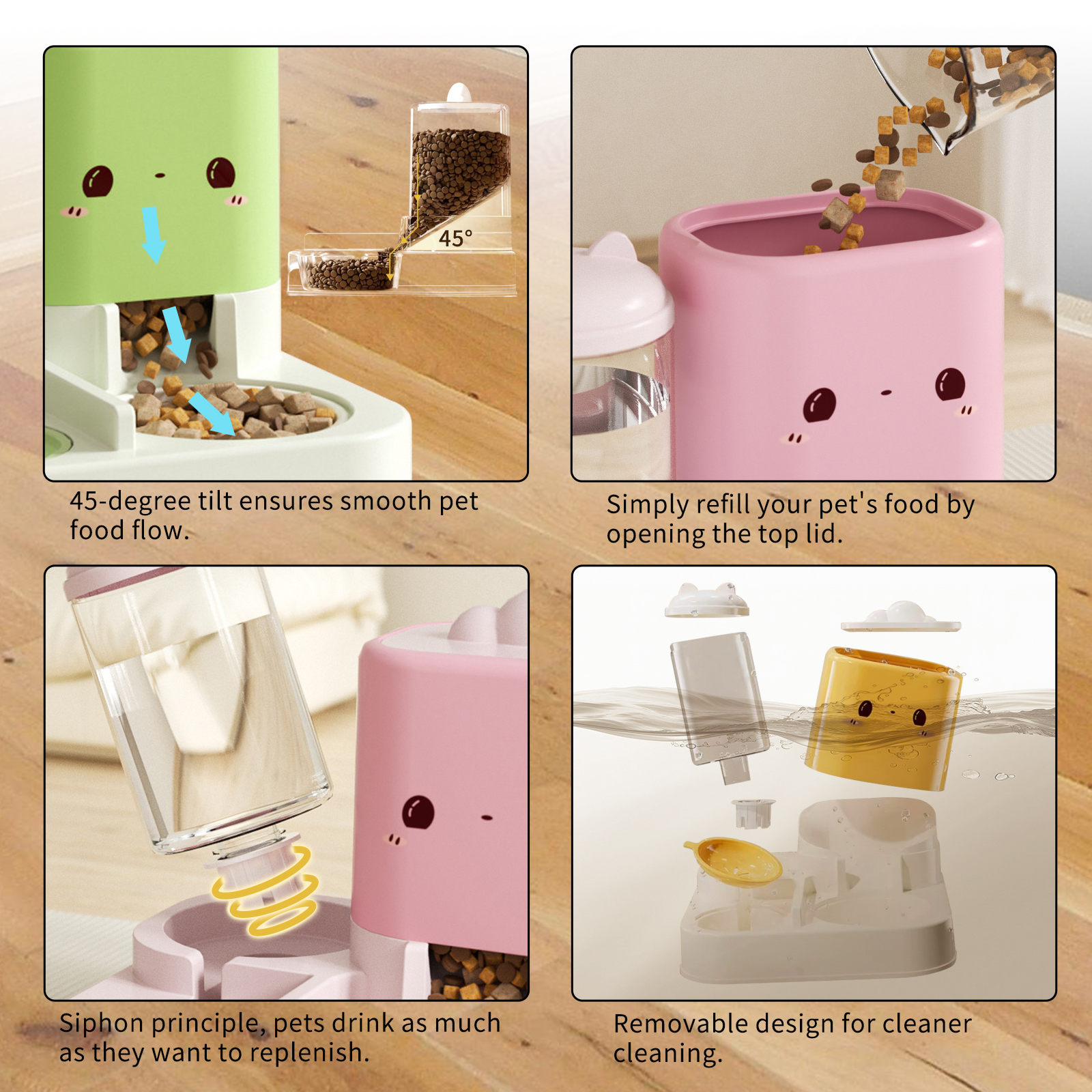 Super Cute Pink Cartoon Shaped Pet Feeding And Drinking Device, Filled With Cute Elements, Paired With Thoughtful Large Capacity Design, Easily Solves The Problem Of Pet Hunger And Thirst Dur