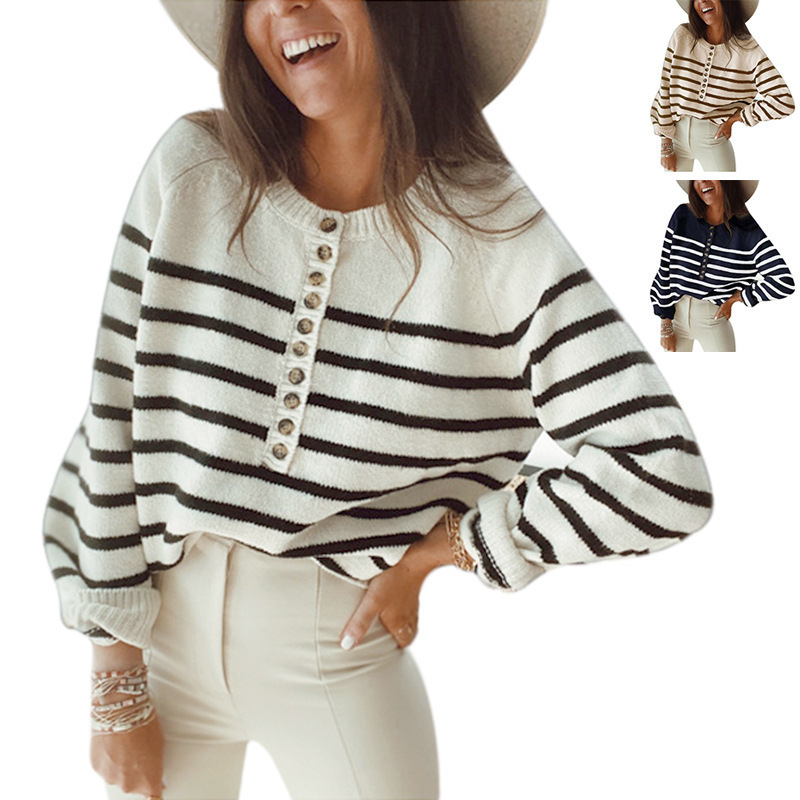 Title 6, Striped pullover blouse fashion button cardigan...