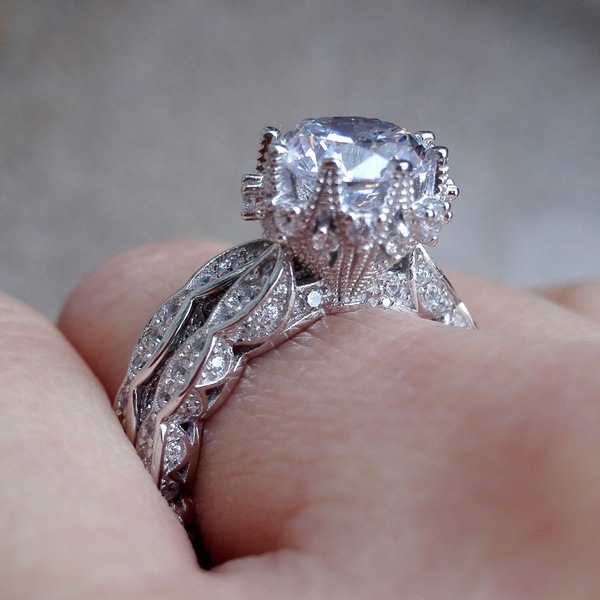 Title 5, Flash Drill Round Engagement Set Ring Ladies Ri...