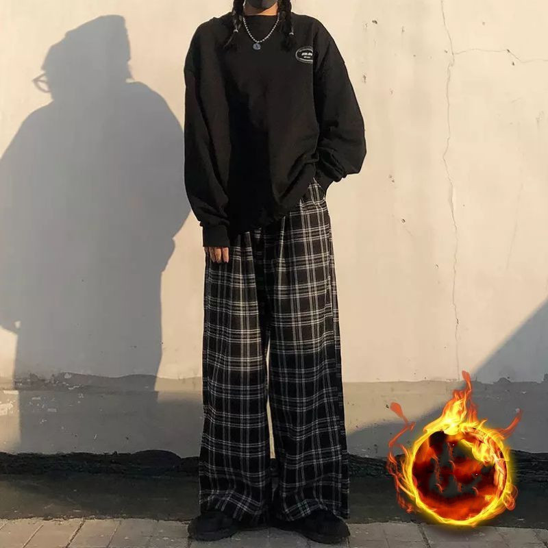 Women's Plus Size Fleece Plaid Sports Pants Black Plus Velvet - Shop at LoveMi