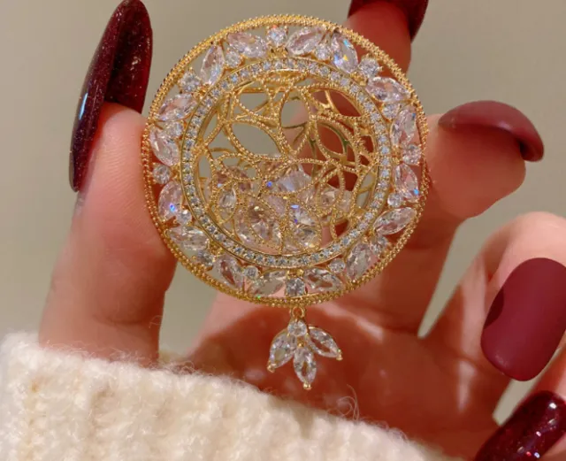 Retro Hollow Lace Set Diamond Disc Pendant Chest Gold - Shop at LoveMi