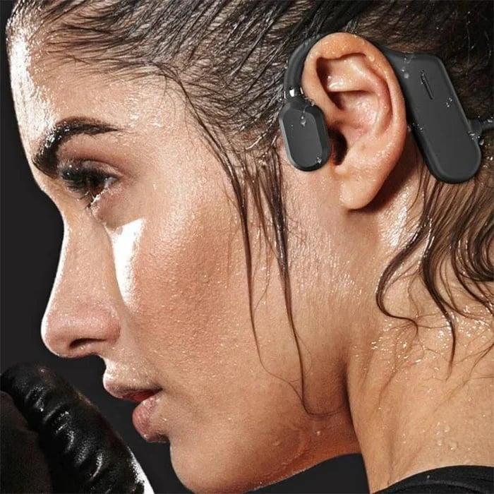 Waterproof Bone Conduction Headphones with Mic. Revolutionary Bone Conduction Technology with Mic: Enjoy your favorite tunes and make calls without blocking your ears with our Bone Conduction Headphones. This innovative technology delivers sound through y