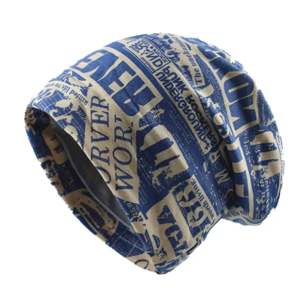 Female Four Seasons Can Wear Modern Nostalgic Newspaper Style Headscarf Hat Blue - Shop at LoveMi