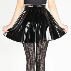 Ladies Fashion New PU Leather Shiny Skirt - Black - View 1