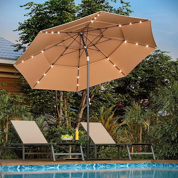 10ft Patio Umbrella, LED Lighted Umbrella Outdoor