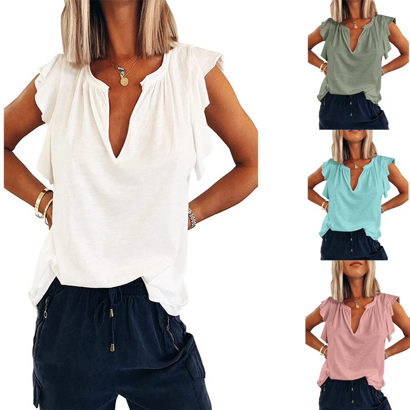 V-Neck Short Sleeve Loose Pullover T-Shirt