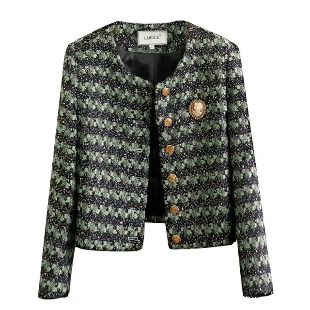 Women's Short Loose Ladies Style Green Striped Coat Jacket Green - Shop at LoveMi