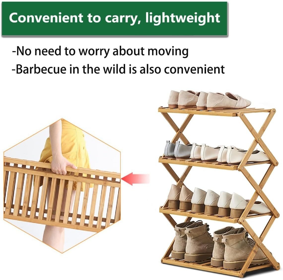 Bamboo Shoe Rack Portable Folding Storage Without Installation 34Tier — image 6