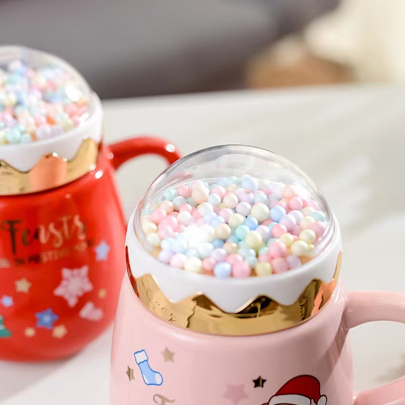 Red Christmas Ceramic Mug With Lid