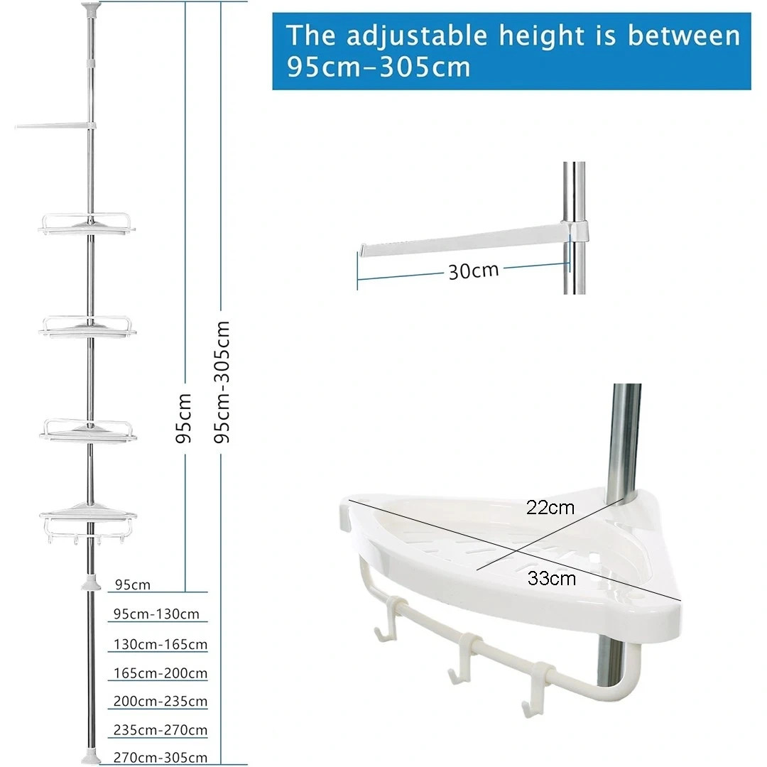 4 tier telescopic bathroom wall corner shelf rack shower