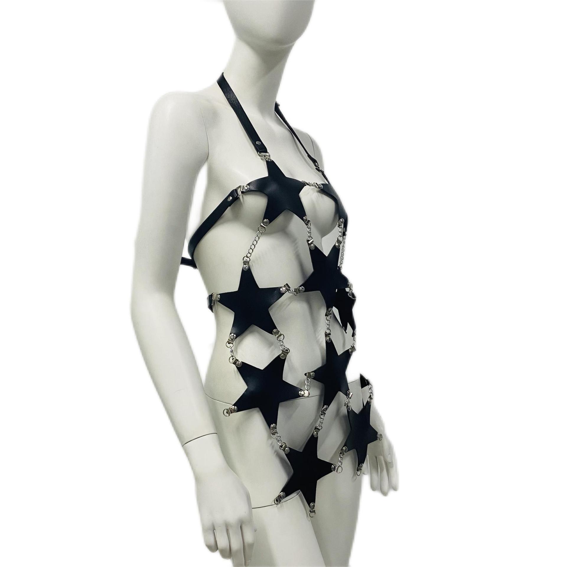 Holographic PU leather five-pointed star dress