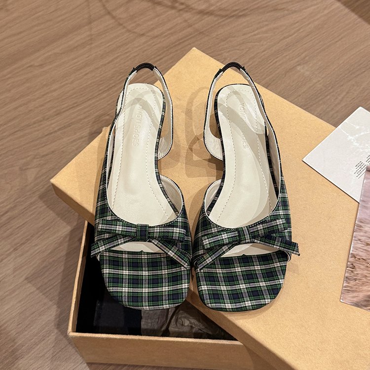Women French Vintage Wedge Sandals, Ankle Strap Polka Dot Bow Square Toe Open Toe Low Heel Sandals product image
