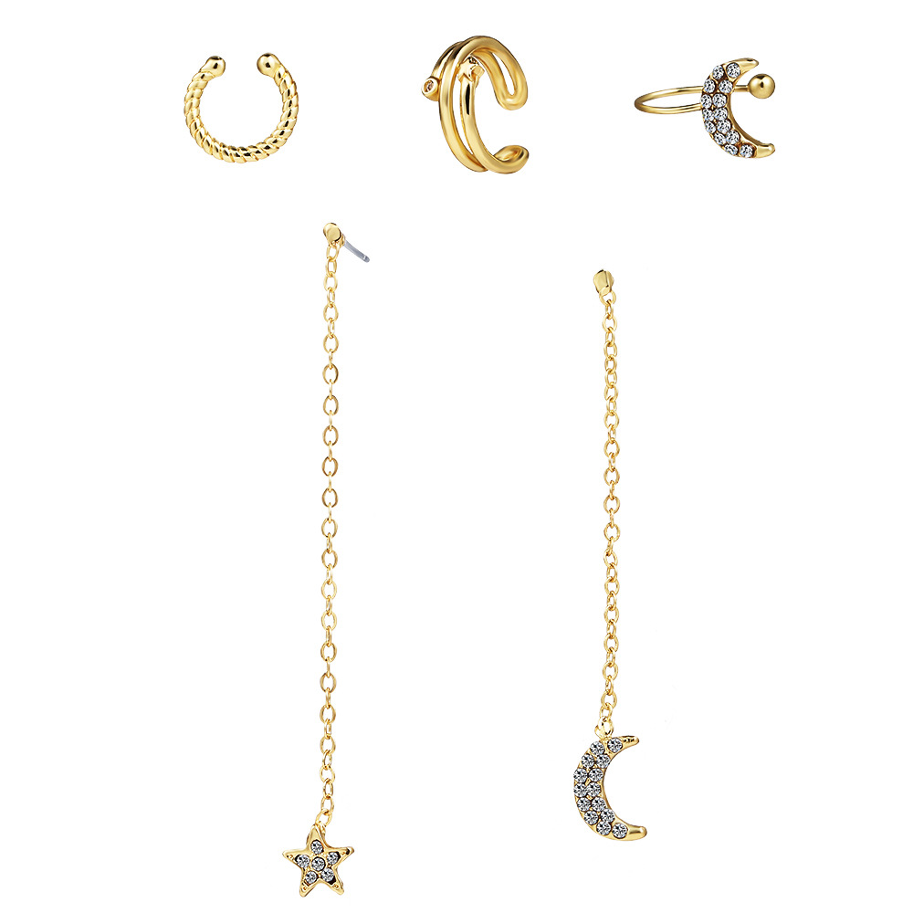 Star And Moon Rhinestone Tassel Earring Set 5 Piece Set