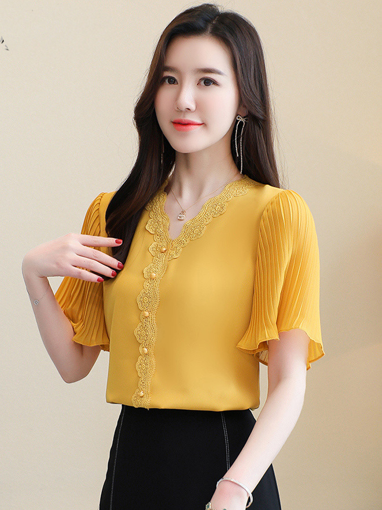 Title 6, Lace V-neck Shirt With Short Sleeves