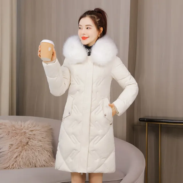 Thickened Western style Cotton padded Jacket Plus Size Slimming Warm Offwhite White Fur Collar - Shop at LoveMi