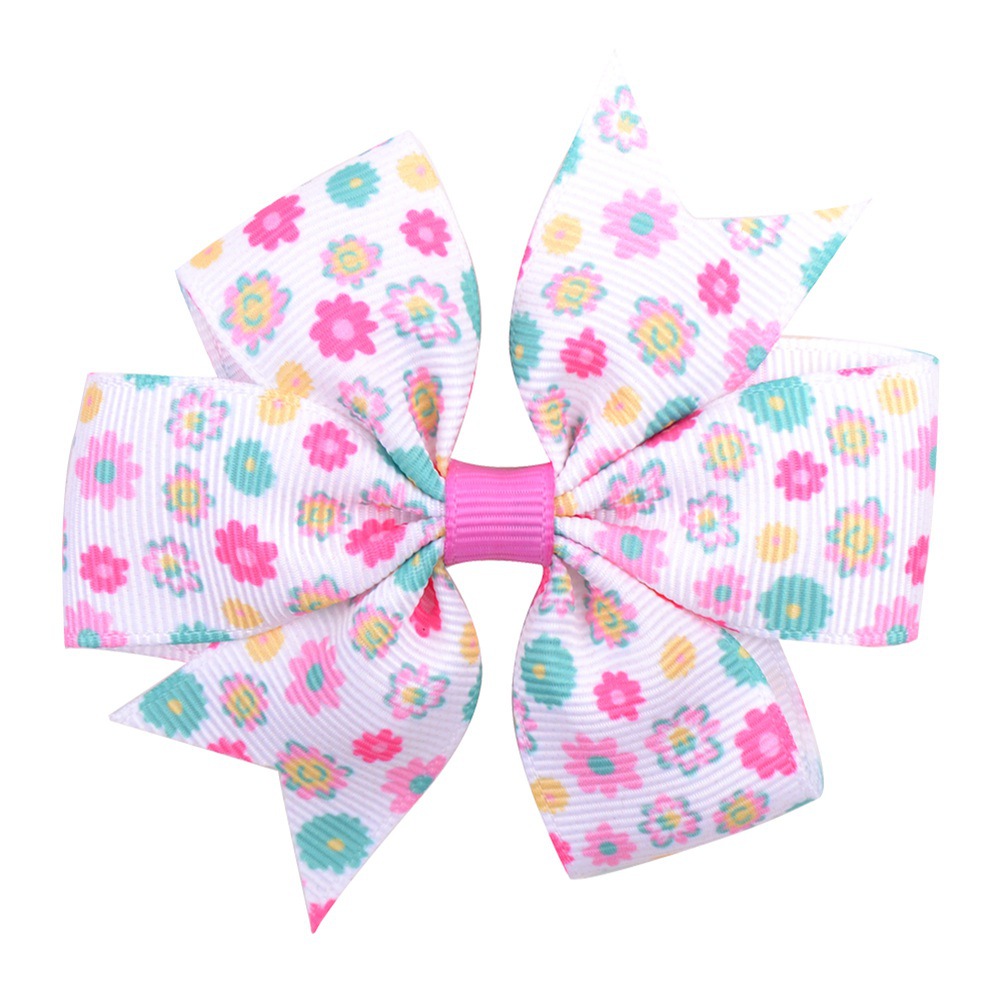 Printed Daisy Sunflower Dotted Rib With Fishtail Bow Baby Hair Clip - Shop at LoveMi