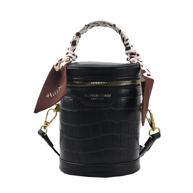 Zip Bucket Bag Stone Pattern Tote Black - Shop at LoveMi