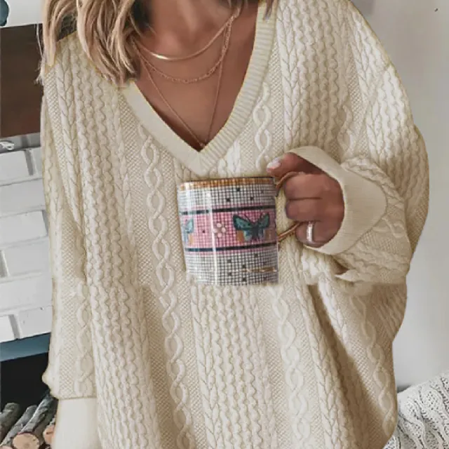Solid Color Knitted Sweater Sweater Apricot - Shop at LoveMi